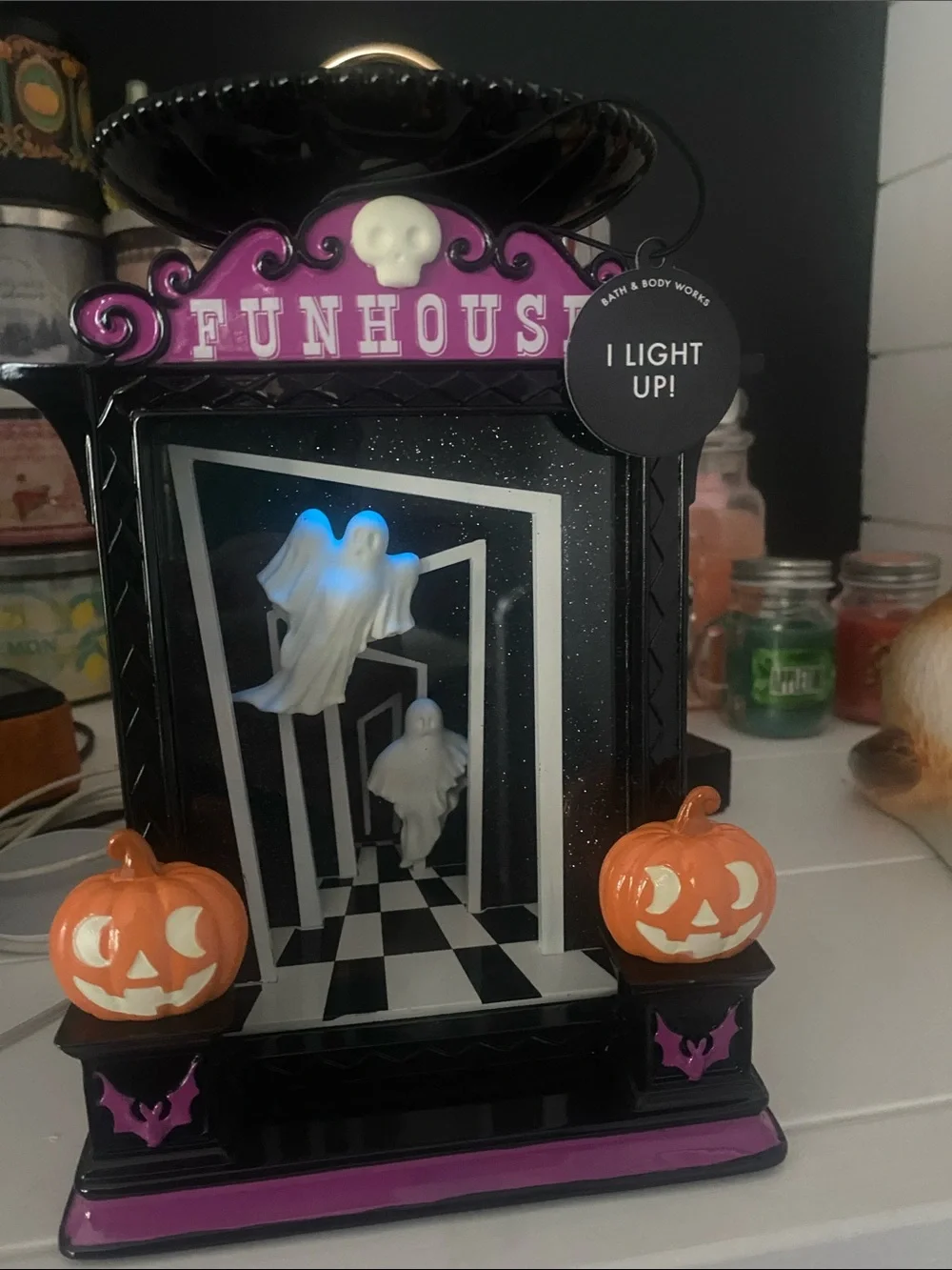 Bath & Body Works candle holder Purple Funhouse Light-Up Halloween Decor